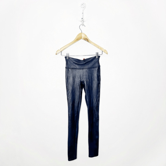 SPANX Faux Leather Leggings Navy Blue compression tummy control womens XS - Picture 1 of 4